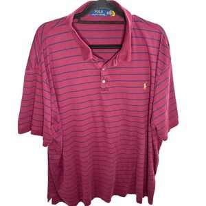 Polo Ralph Lauren Men's 4XB Polo Shirt Burgundy Maroon Navy Blue Striped Cotton